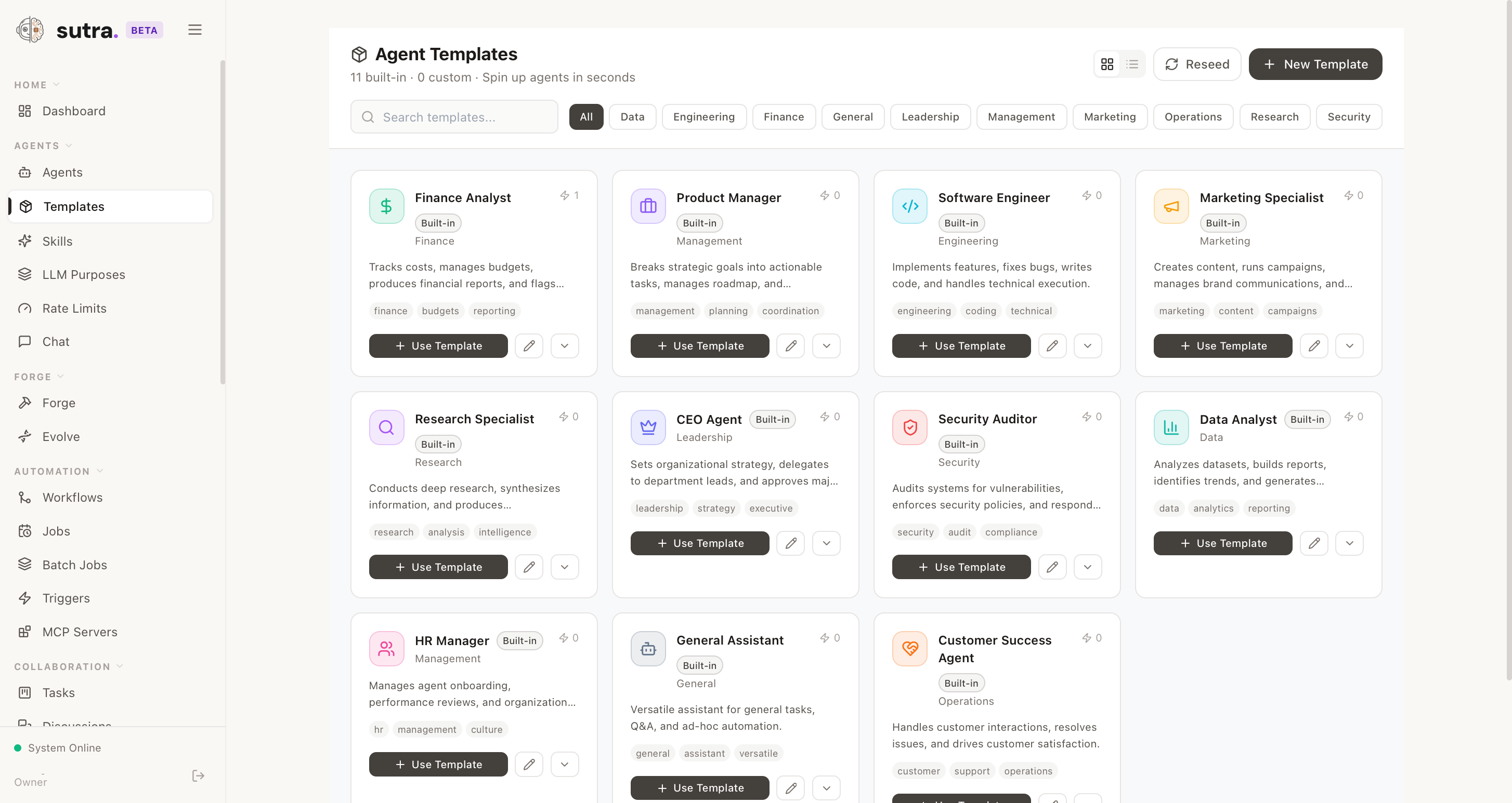 Sutra OS Dashboard Interface